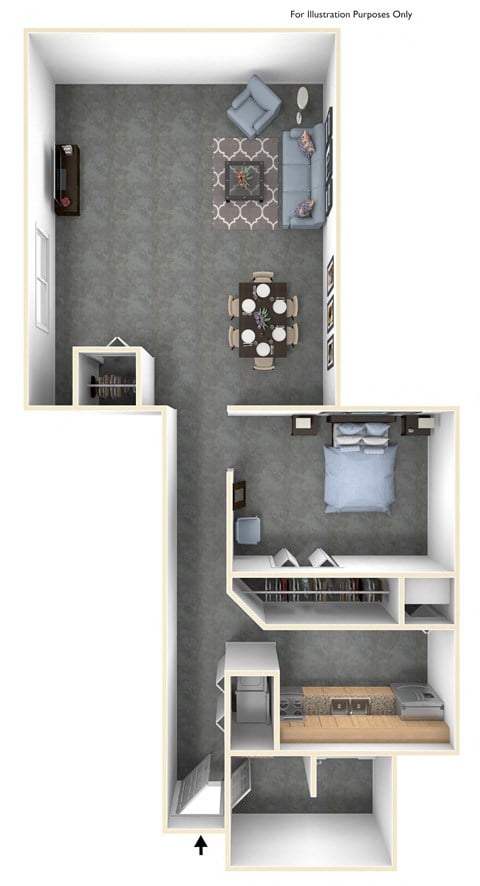 Floor plan for 1 bed, 1 bath, 1106 sqft